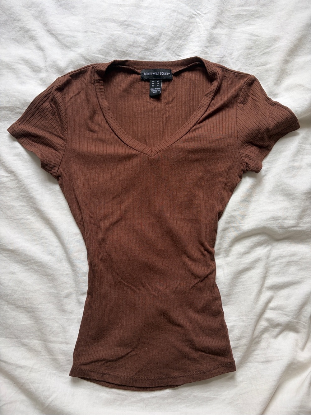Street wear society Ribbed V-Neck Short Sleeve Tee